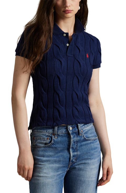 Cotton Cable Knit Polo