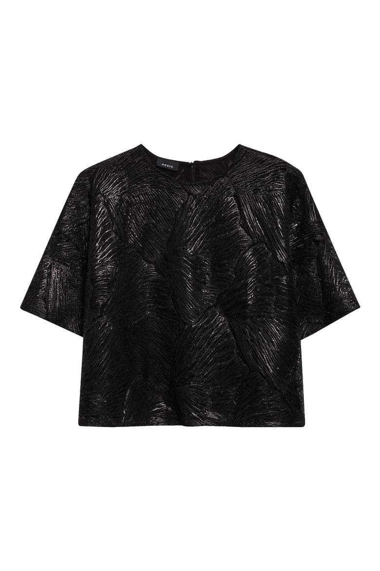 Lacquered Sea Fan Lace Top, Main, color, BLACK