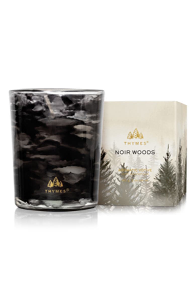 Thymes Noir Woods Votive Candle, Main, color, Black