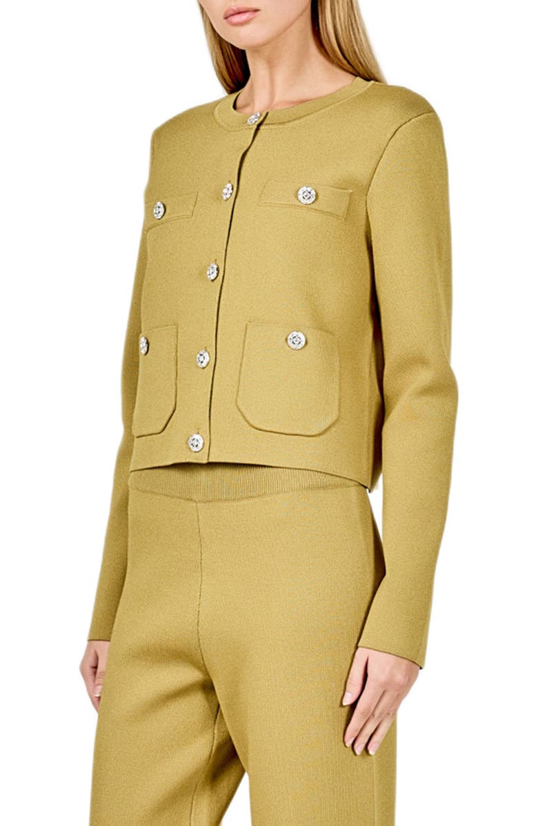 Endless Rose Rhinestone Cardigan, Alternate, color, Mustard Green