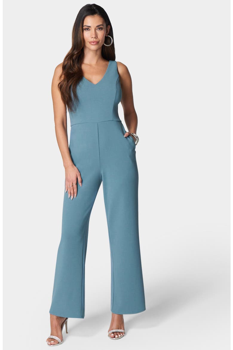 V-Neck Scuba Jumpsuit, Main, color, DENIM