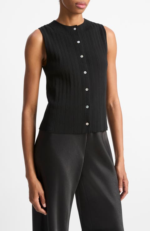 Variegated Rib Sleeveless Cotton Sweater