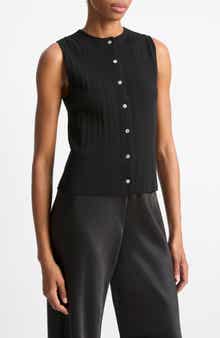 Vince Variegated Rib Sleeveless Cotton Sweater