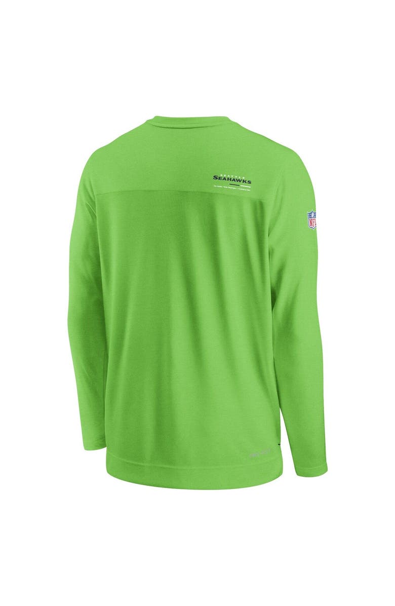 Nike Men's Nike Neon Green Seattle Seahawks Sideline Coach Chevron Lock Up Long Sleeve V-Neck Performance T-Shirt, Alternate, color, 