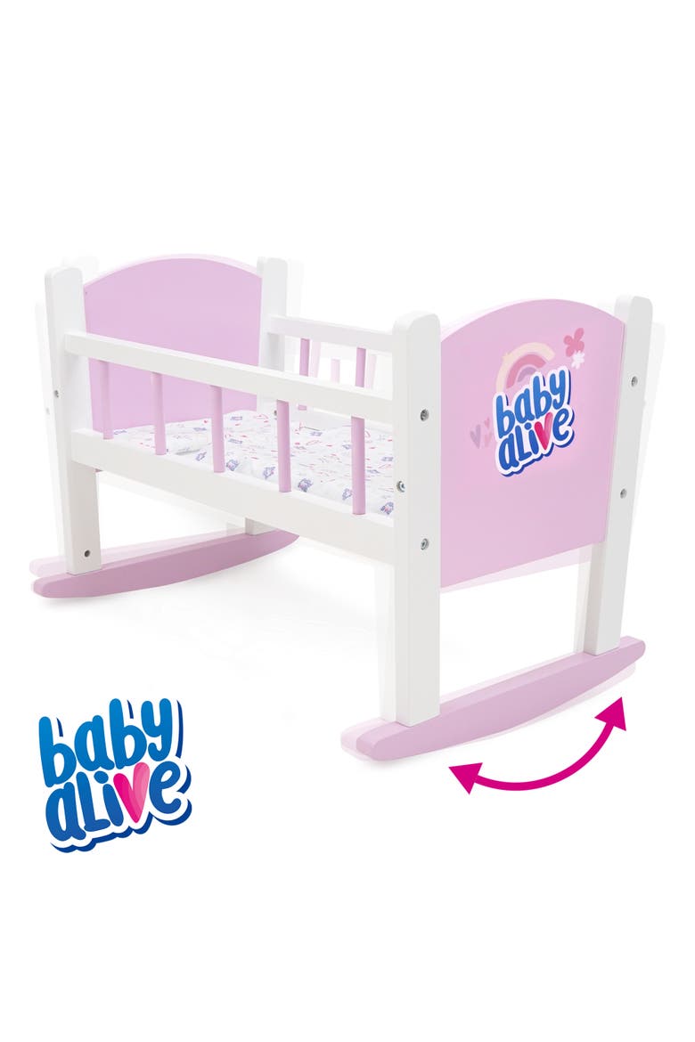 Baby Alive Wooden Doll Cradle Rocking Bed, Alternate, color, Multicolored