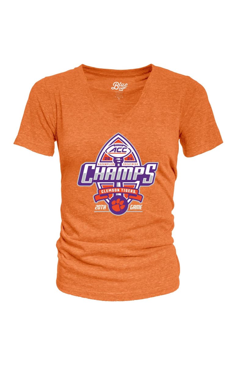 BLUE 84 Women's Blue 84 Orange Clemson Tigers 2024 ACC Football Conference Champions Locker Room V-Neck T-Shirt, Alternate, color,
