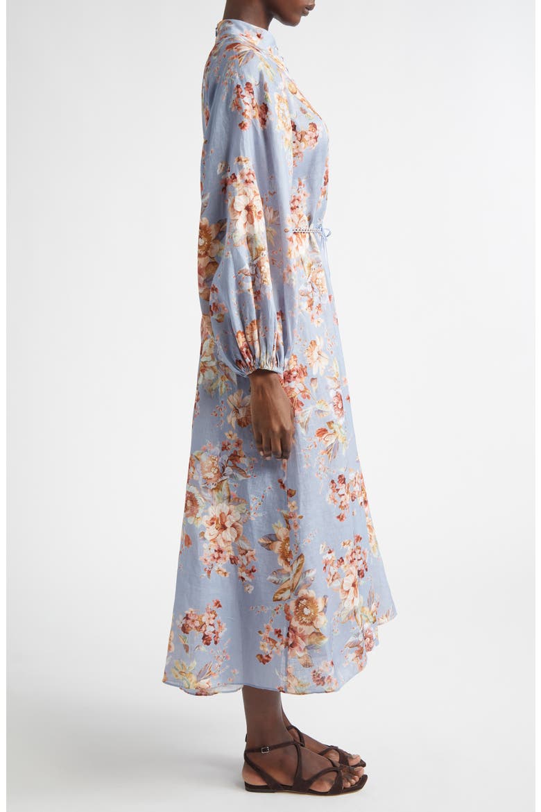 Awaken Long Sleeve Linen Midi Dress, Alternate, color, CHAMBRAY FLORAL