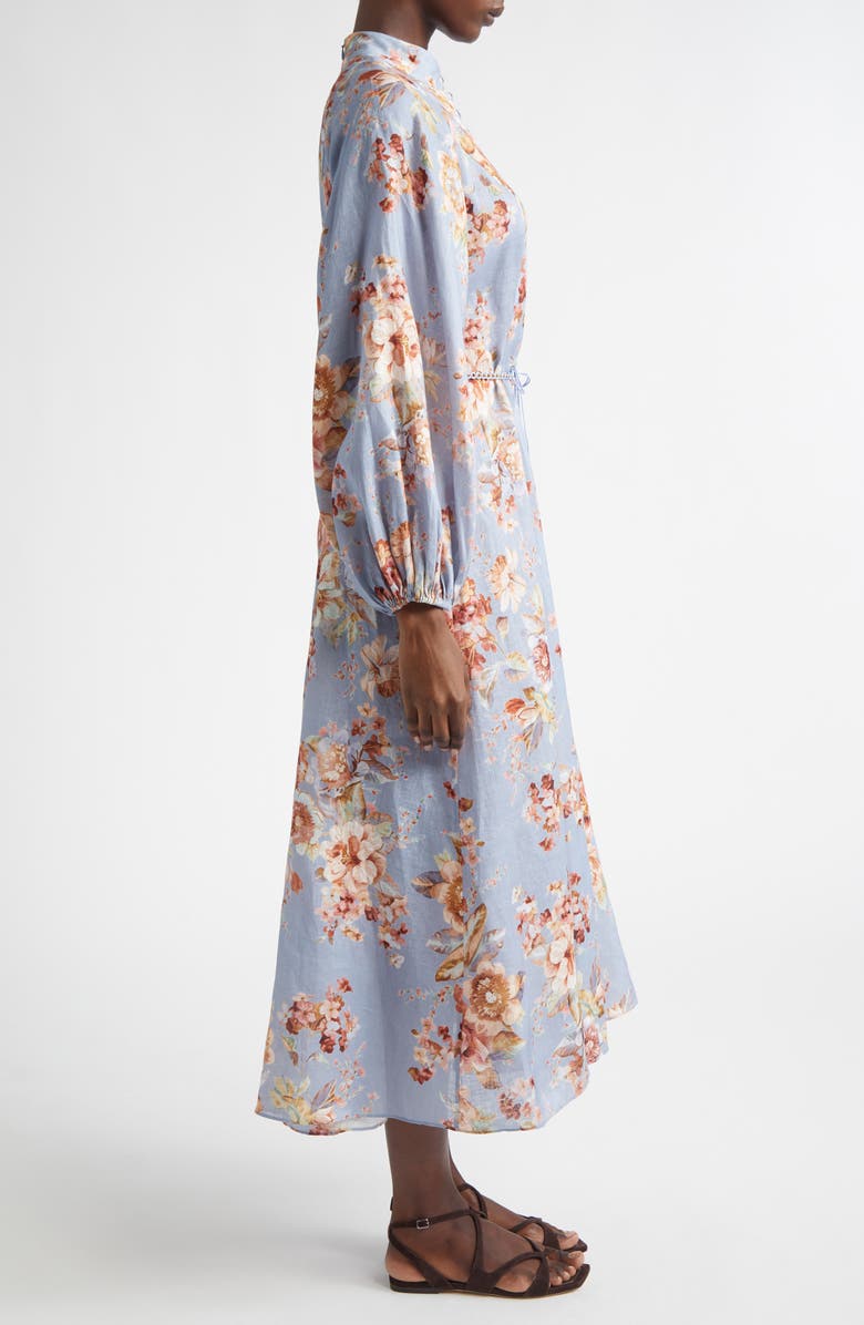 Zimmermann Awaken Long Sleeve Linen Midi Dress, Alternate, color, Chambray Floral