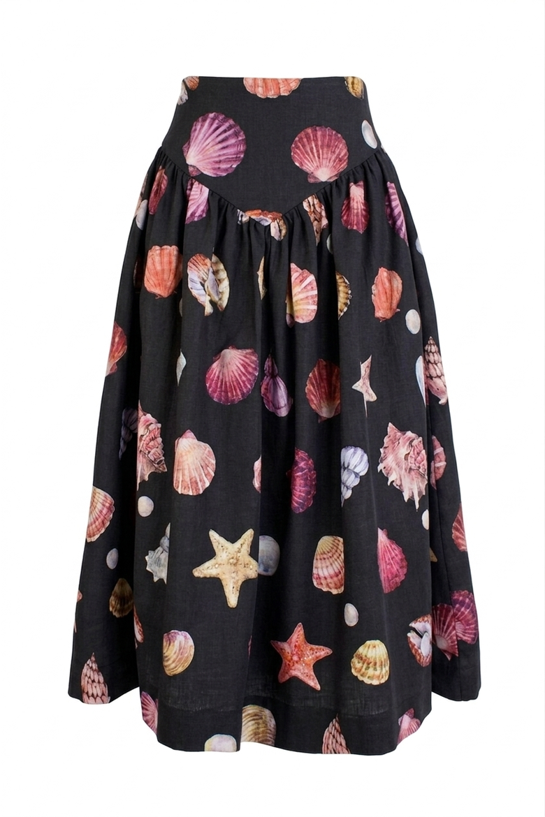Sotavento Conchitas White Midi Skirt, Main, color, CONCHITAS BLACK PRINT