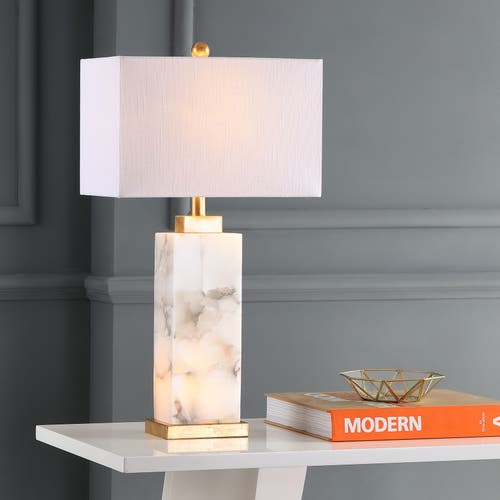 JONATHAN Y JONATHAN Y ELIZABETH 27.5" CONTEMPORARY COASTAL ALABASTER LED TABLE LAMP, WHITE/GOLD PAINTING 
