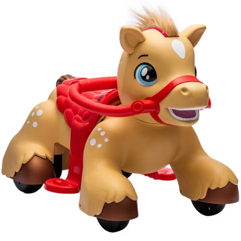 12V Ride On Horse Toy Battery Powered Ride on Toy with Carrot Toy Comb and Sound Electric Rocking Horse for Toddlers