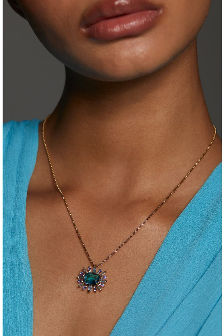 Stellar Full Halo Cubic Zirconia Pendant Necklace, Alternate, color, GOLD/ MULTI