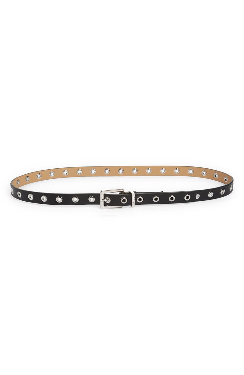 Ganni Thin Eyelet Recycled Leather Belt, Main, color,