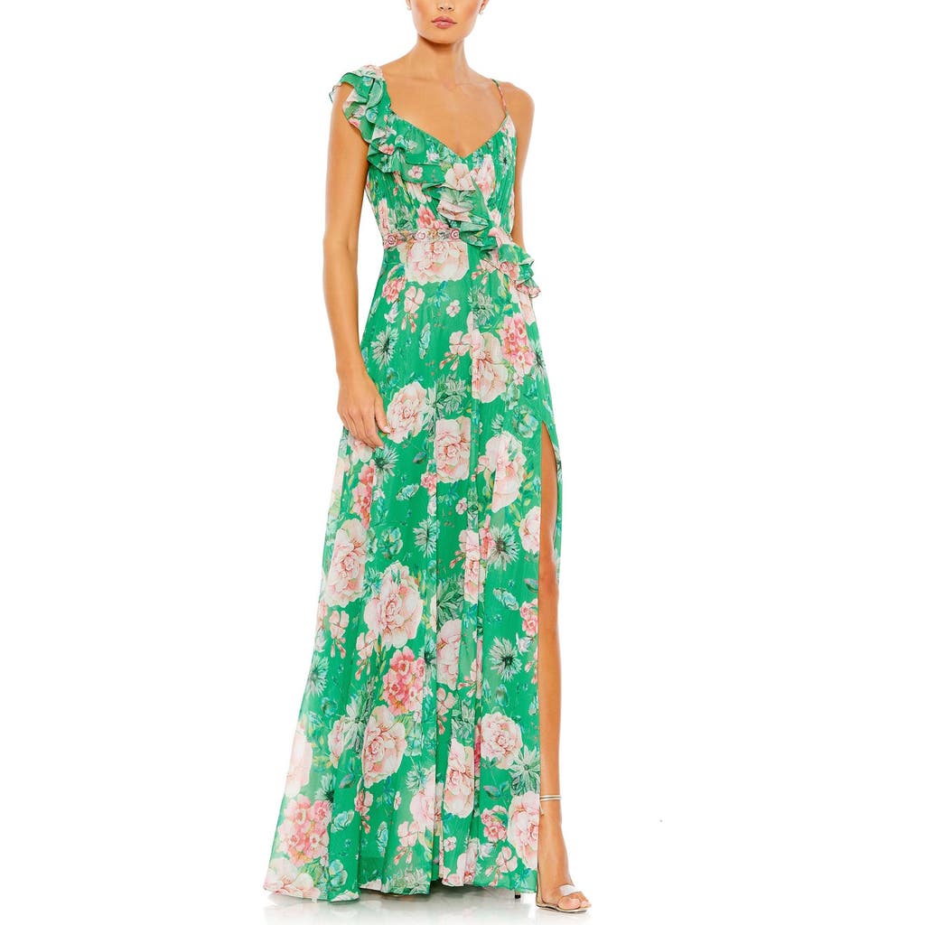 Mac Duggal A-line Gown In Green Multi