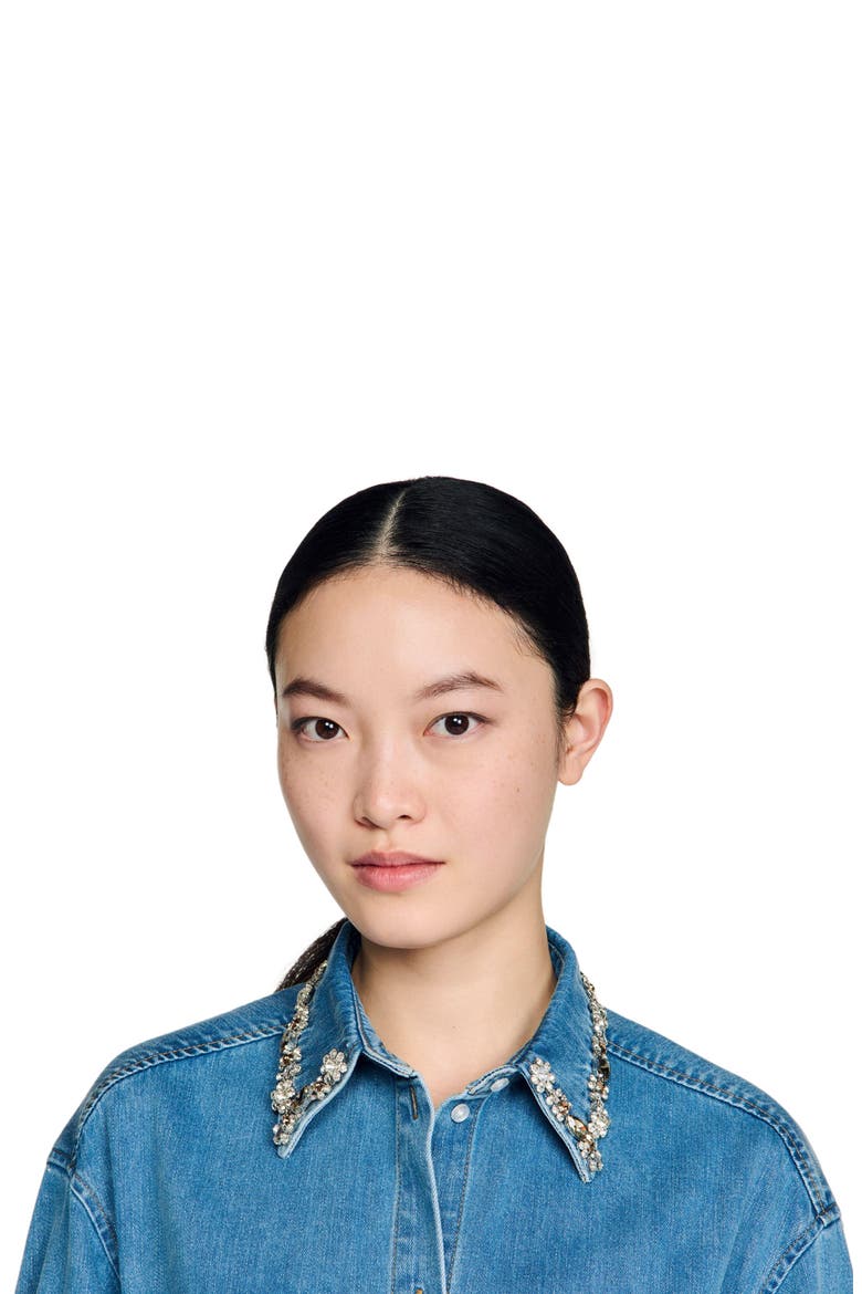 Denim shirt with rhinestones, Alternate, color, Blue jean