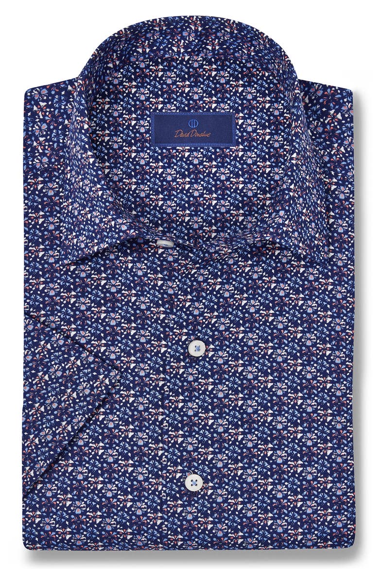 Linen & Cotton Short Sleeve Sport Shirt, Main, color, NAVY/ PINK