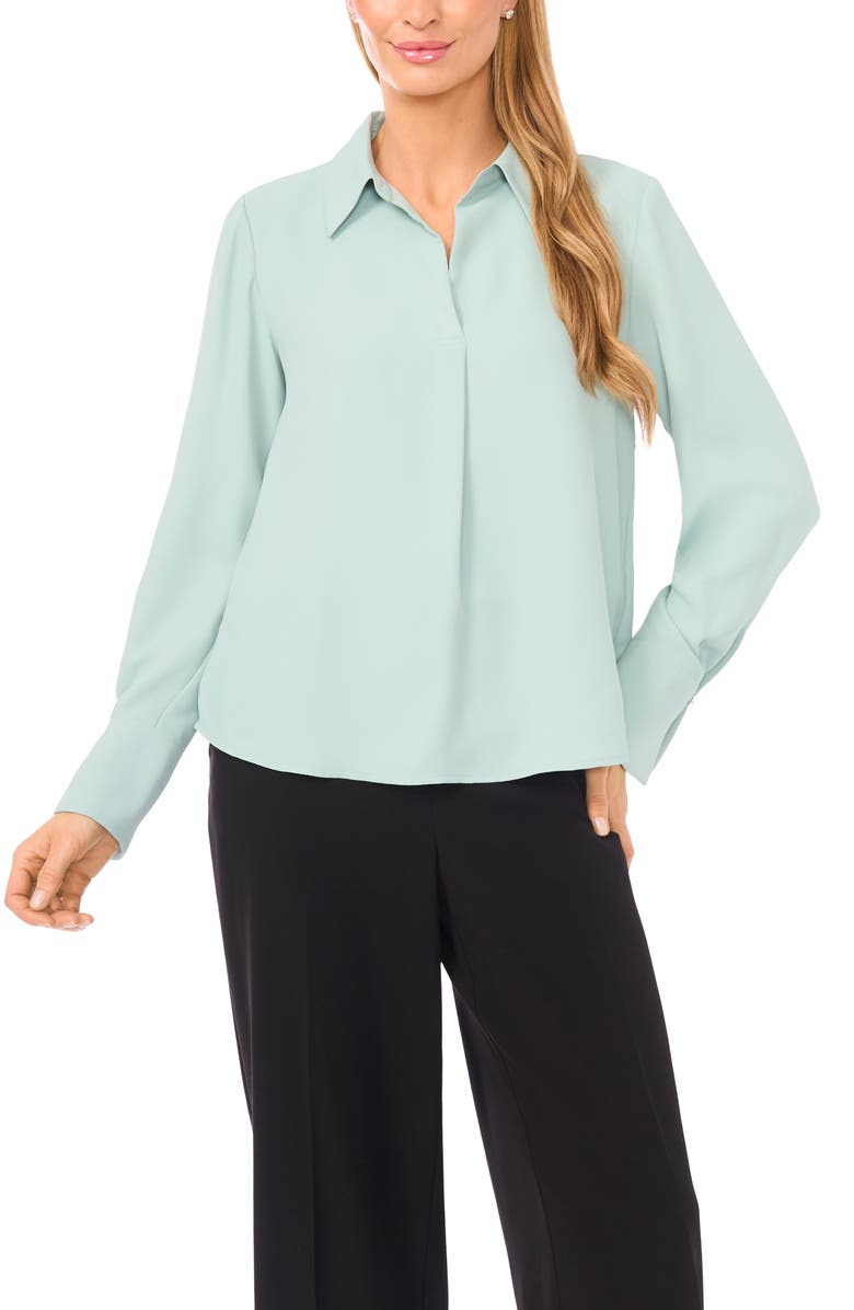 Halogen<sup>®</sup> Split Cuff Button-Up Top, Main, color, Aqua Maligne