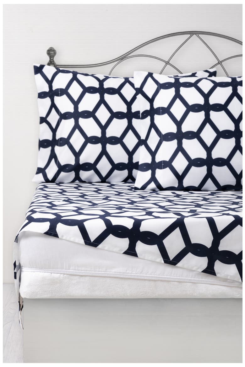 Chain Link Print Cotton Sateen Sheet Set, Alternate, color, NAVY