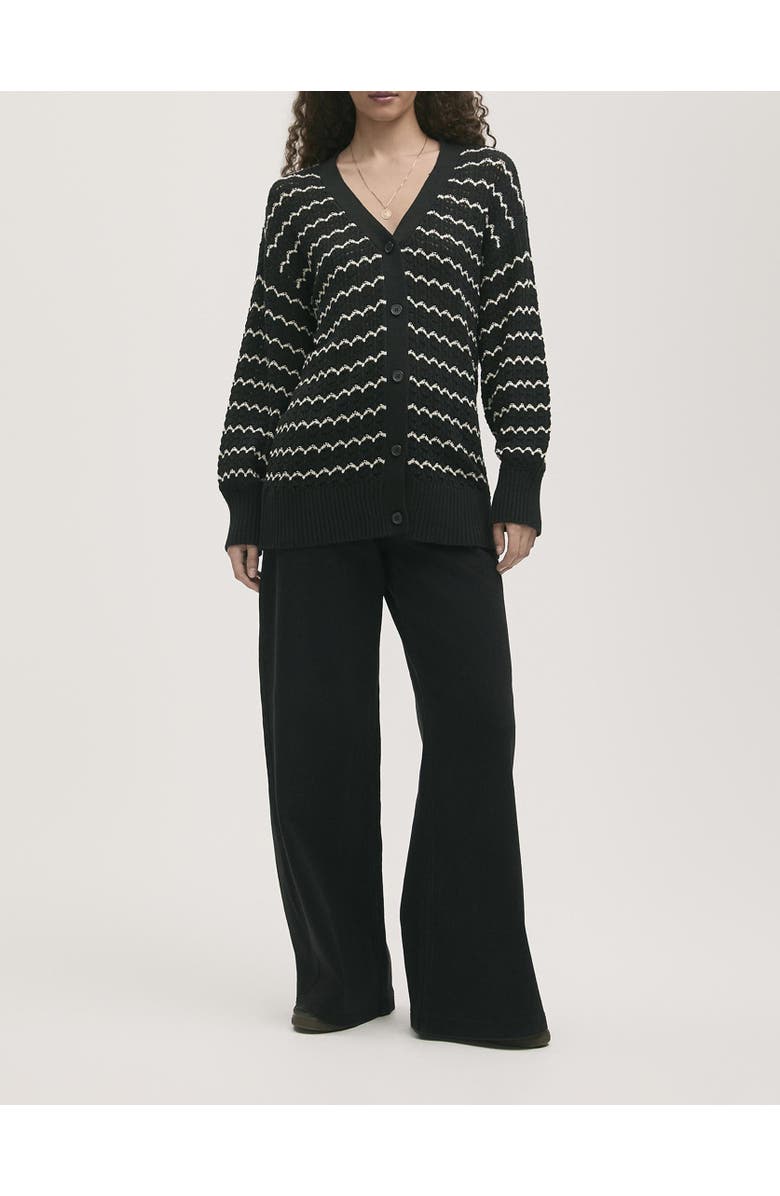 Finery London Alena V-Neck Crochet Cardigan, Alternate, color, Black