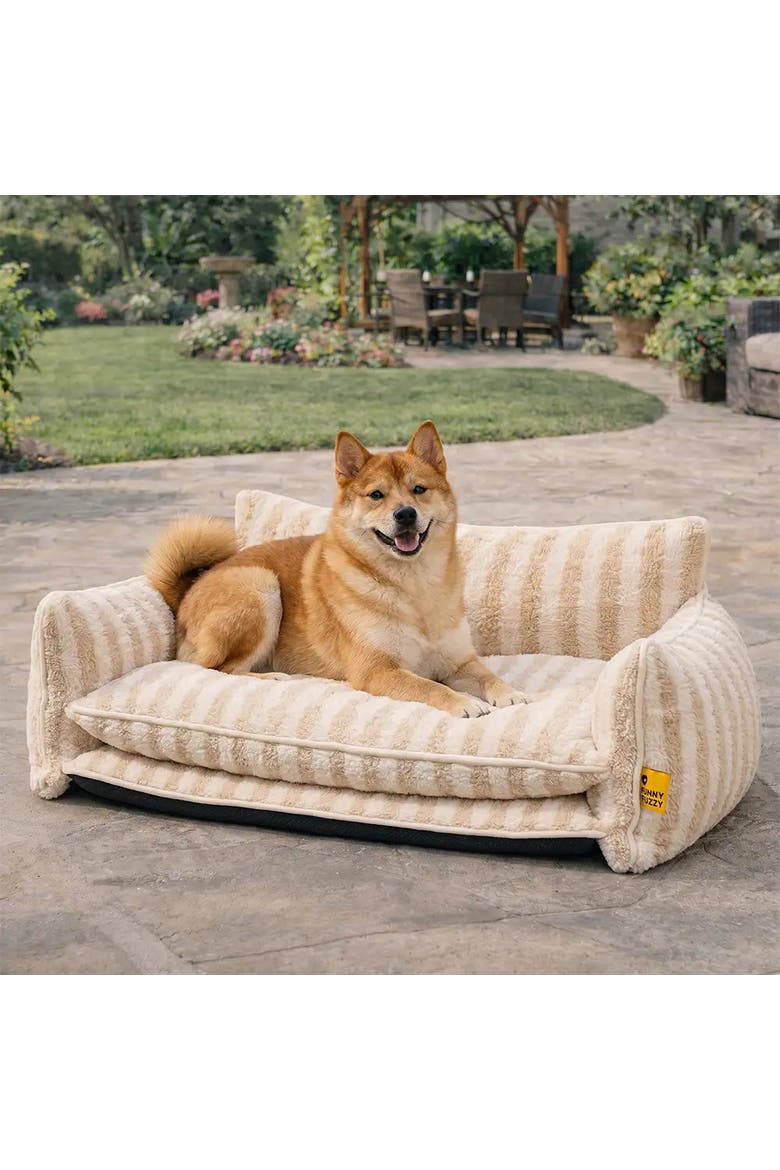 Striped Faux Lambswool Double Layer Pet Sofa Bed, Alternate, color, Beige