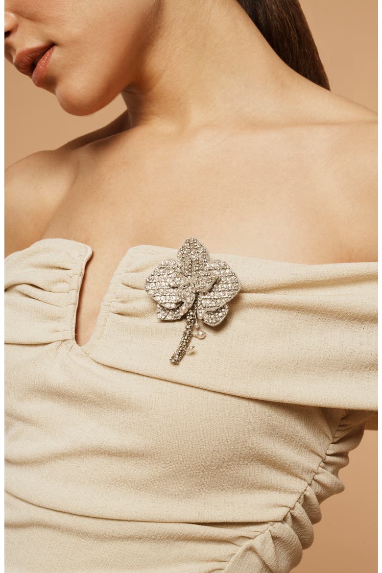 Orchid on Ice Brooch, Alternate, color, SILVER