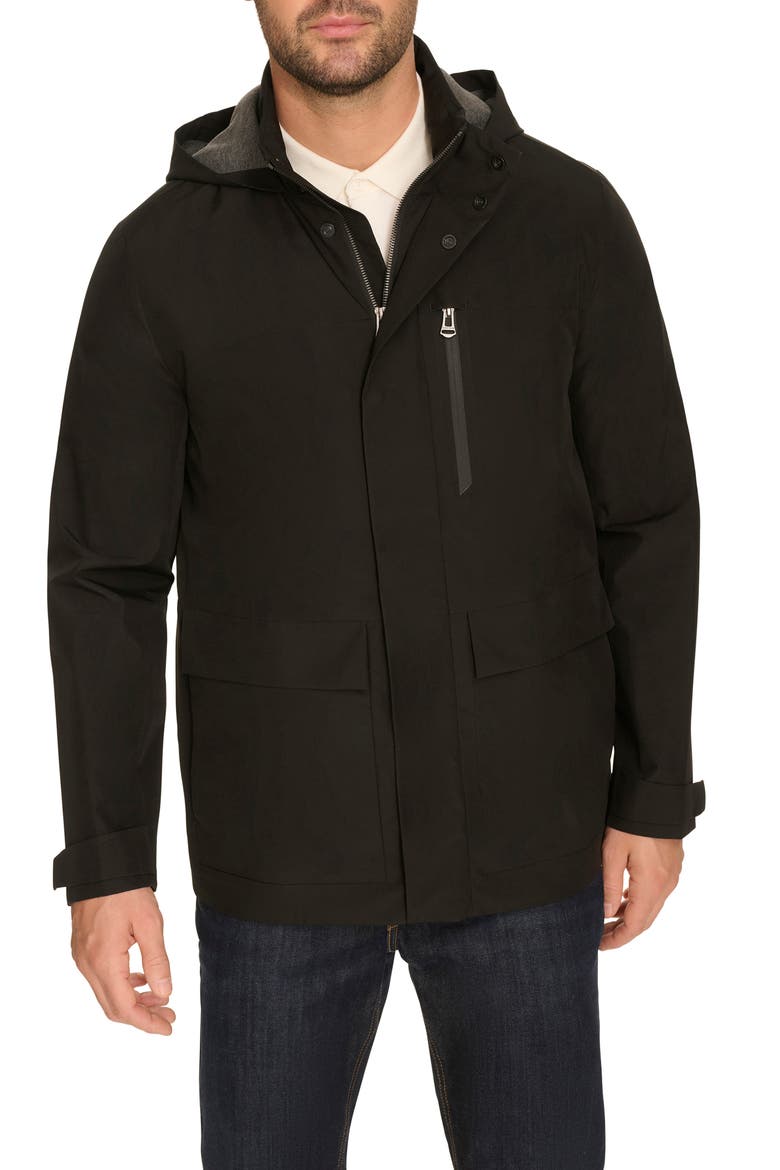 Water Resistant Hooded Windbreaker, Main, color, BLACK