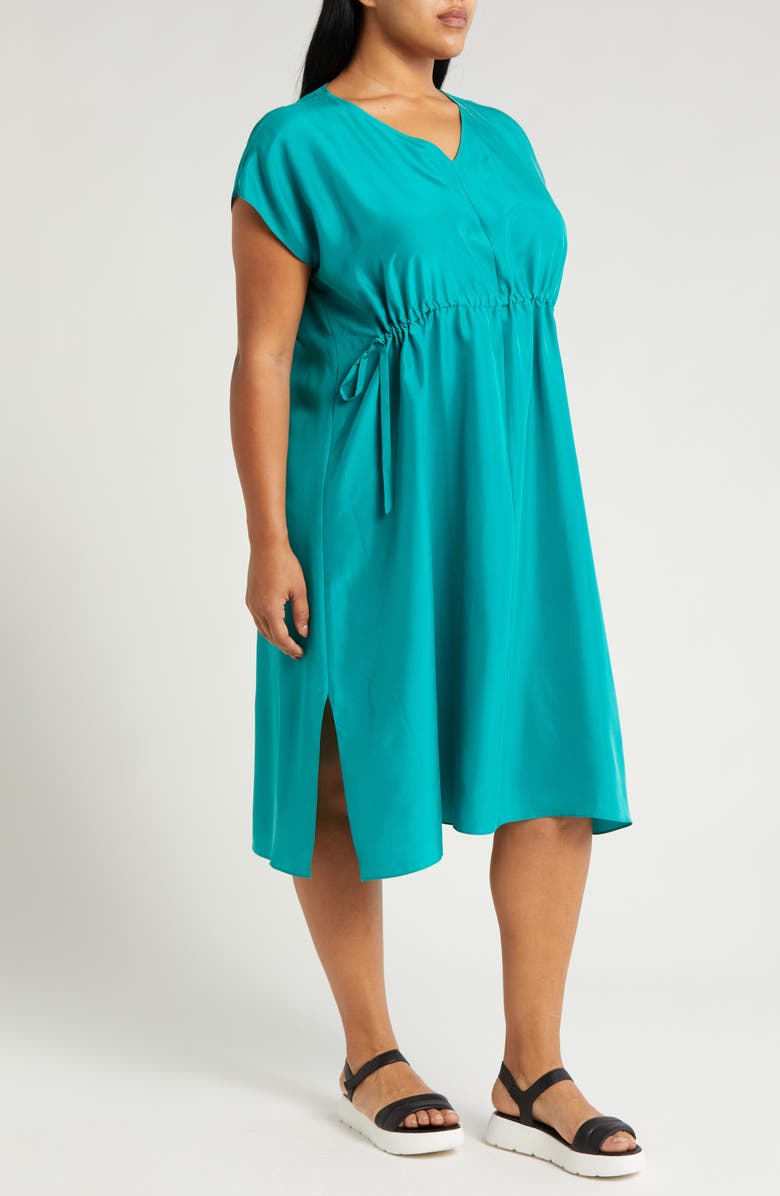 Eileen Fisher Side Tie Silk Midi Dress, Alternate, color,