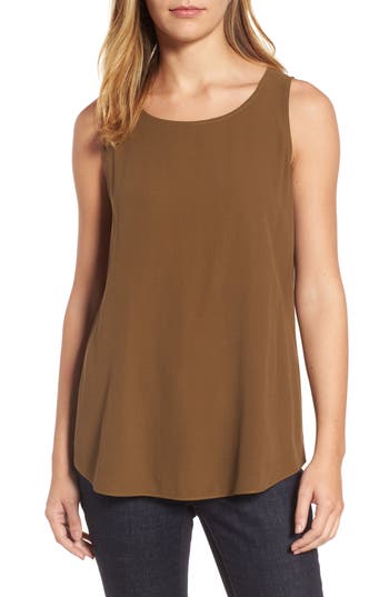 Eileen Fisher Ballet Neck Silk Tank In Green