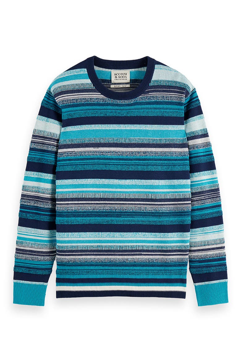Stripe Cotton Sweater, Alternate, color, TAHITIAN BLUE STRIPE