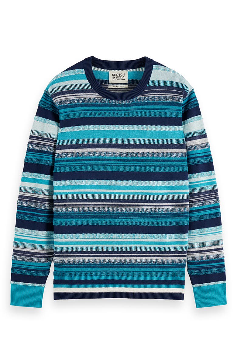 Scotch & Soda Stripe Cotton Sweater, Alternate, color, Tahitian Blue Stripe