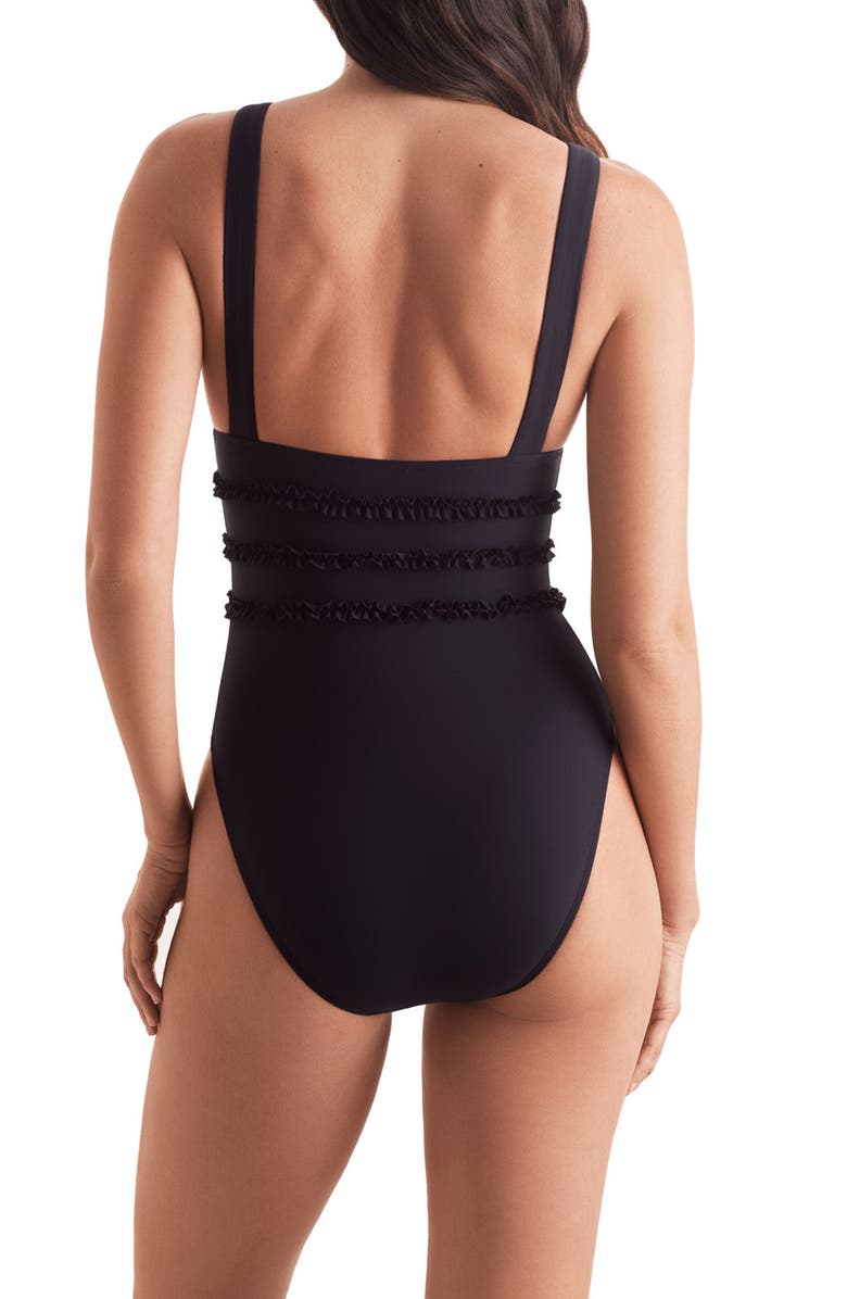 Mimi Flamingo Sonny Ruffle One-Piece Swimsuit, Alternate, color, Black