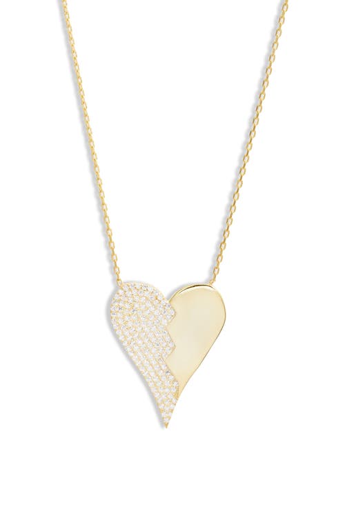 Shymi Half Pavé Heart Pendant Necklace In Gold/white