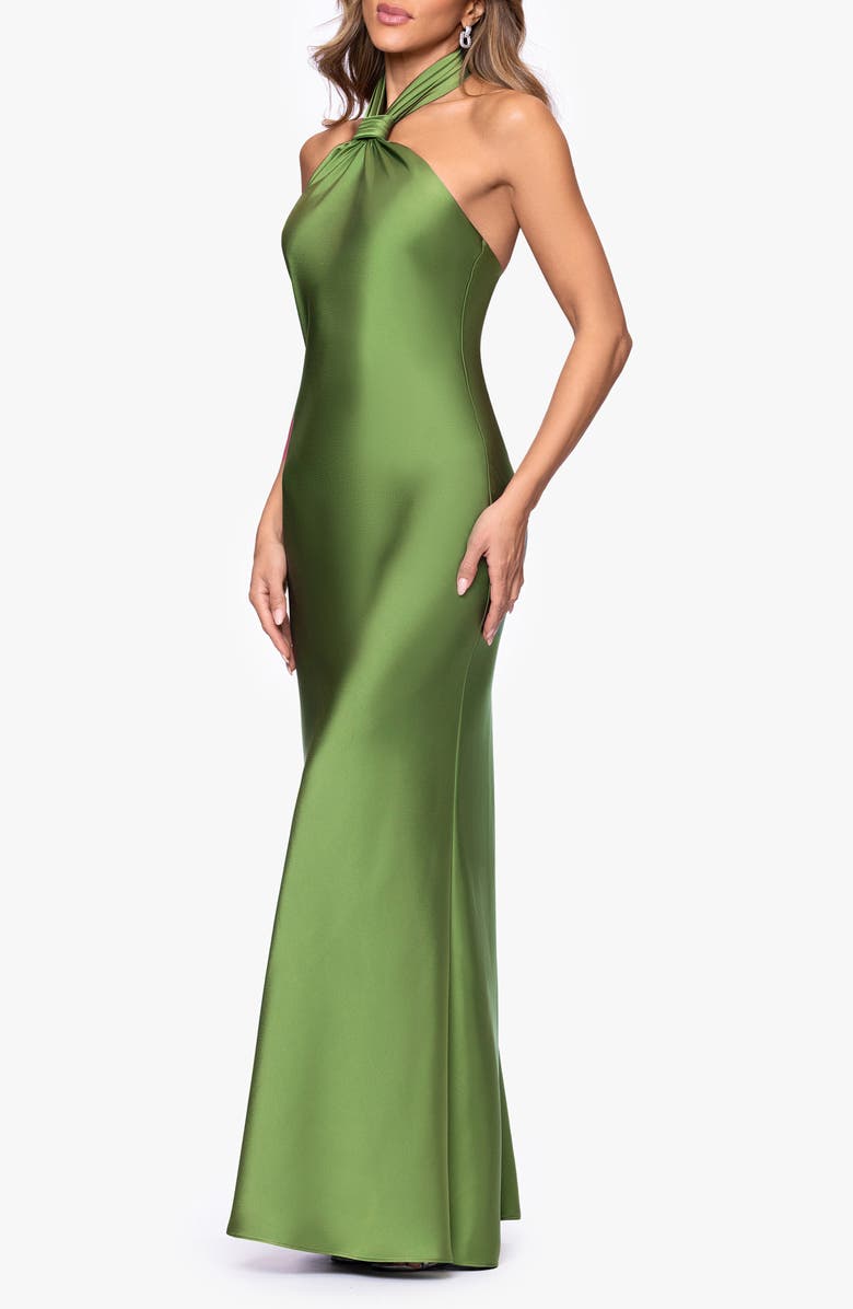 Betsy & Adam Satin Halter Dress, Alternate, color, Moss