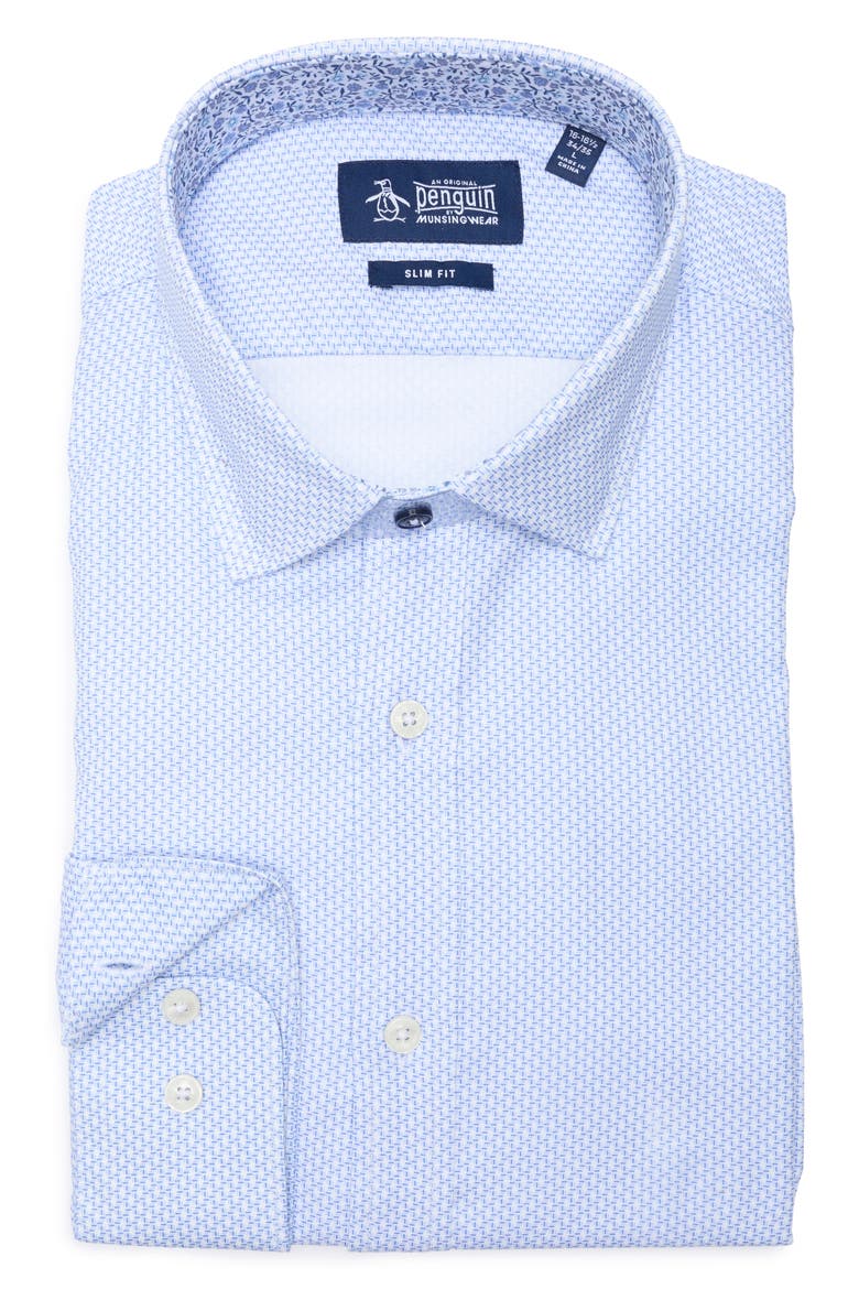 Dobby Geo Print Slim Fit Button Up Shirt, Main, color, LT. BLUE