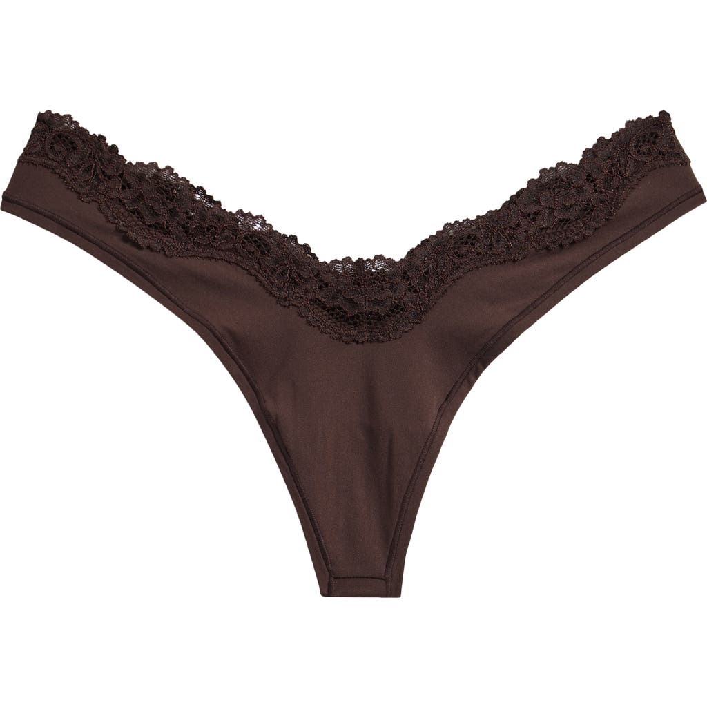 Skims Fits Everybody Lace Dipped Thong In Brown