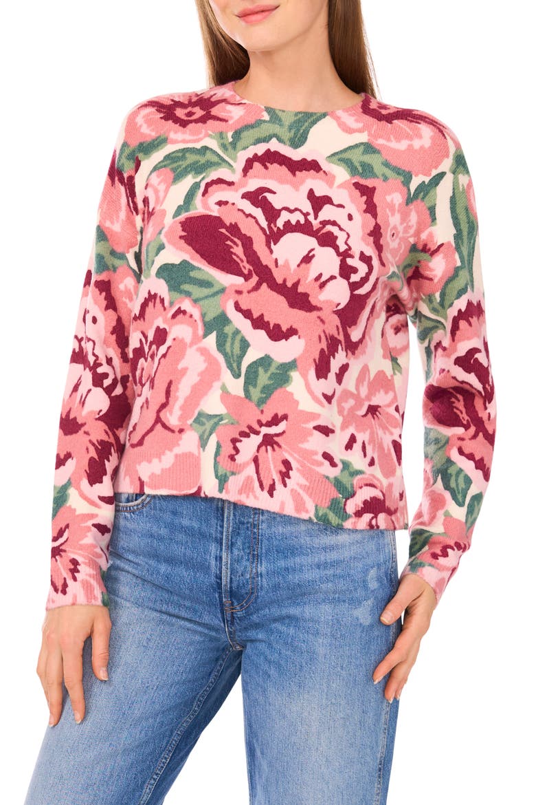 Floral Jacquard Sweater, Main, color, NEW IVORY