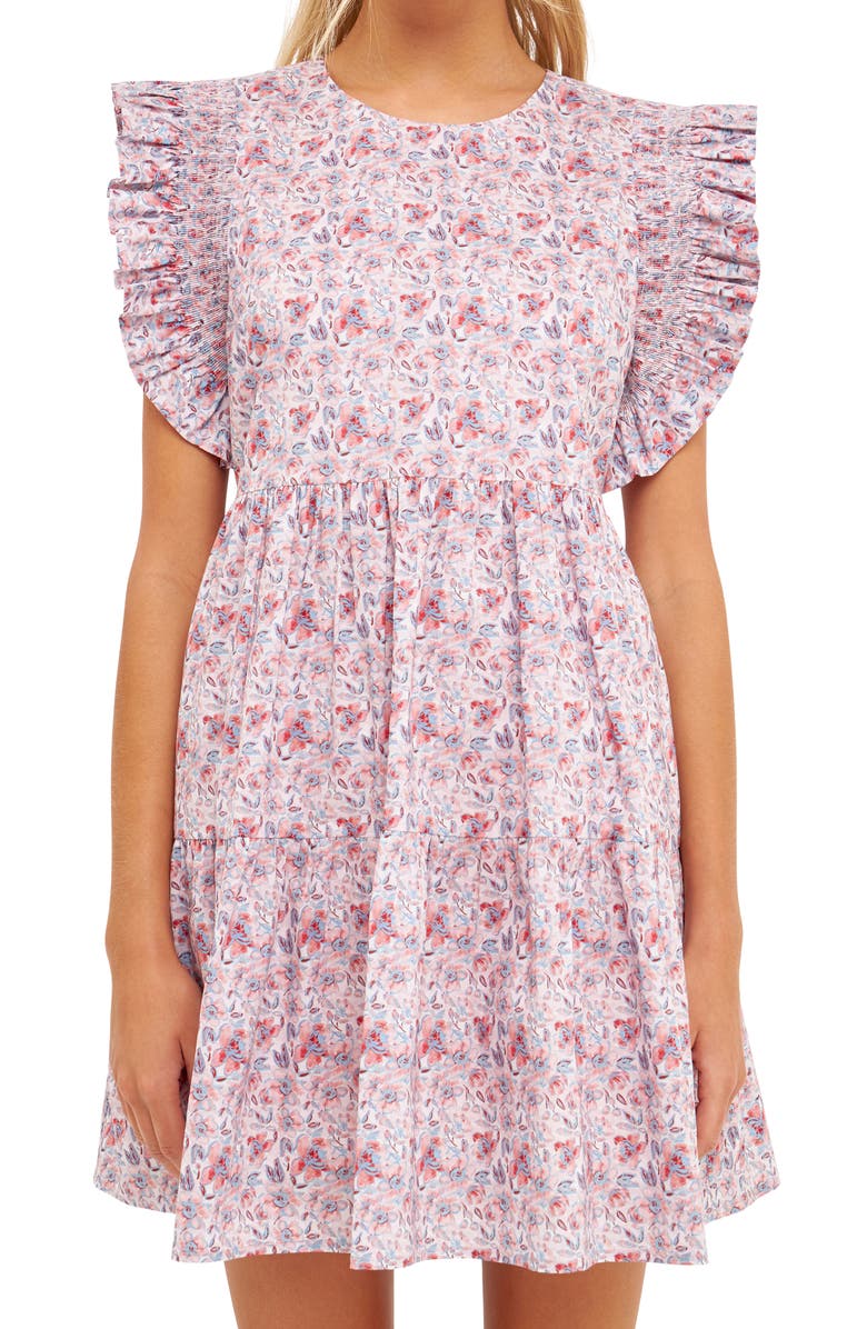 English Factory Floral Ruffle Babydoll Minidress, Alternate, color, 
