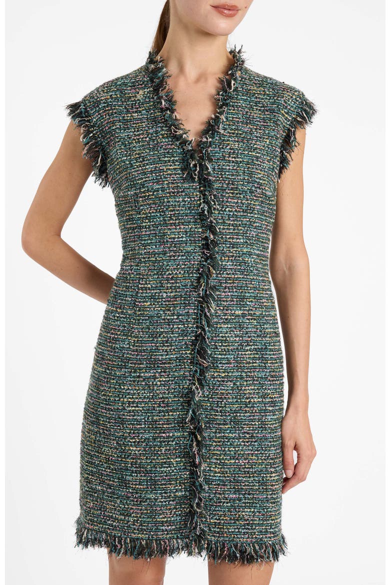 Tuscany Cap Sleeve Dress in Luxury Tweed, Alternate, color, Evergreen