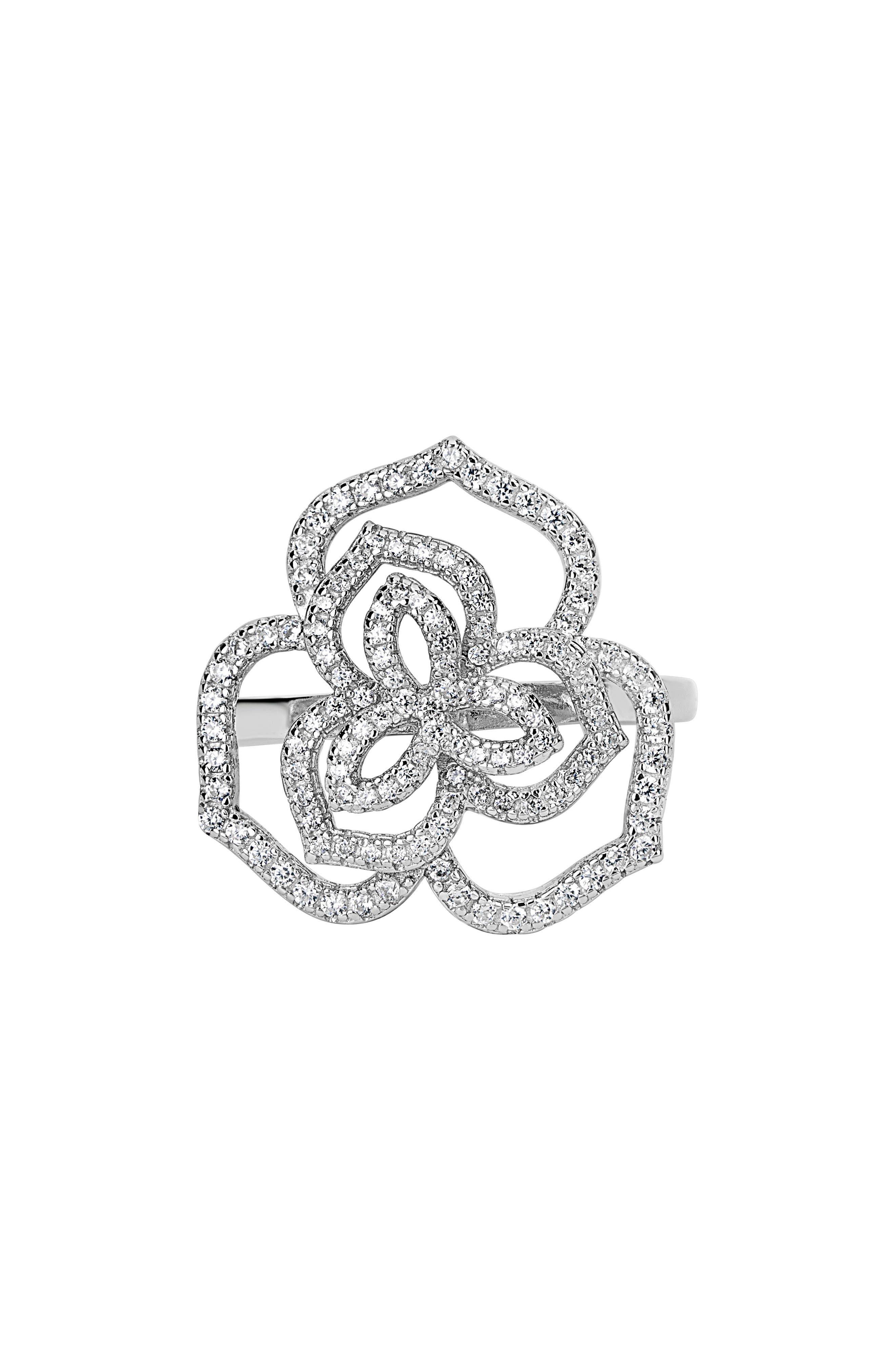 SUZY LEVIAN Sterling Silver Pavé CZ Flower Ring