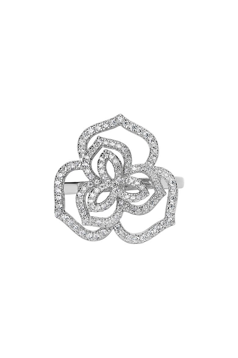 Sterling Silver Pavé CZ Flower Ring, Main, color, WHITE