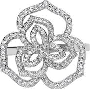 SUZY LEVIAN Sterling Silver Pavé CZ Flower Ring