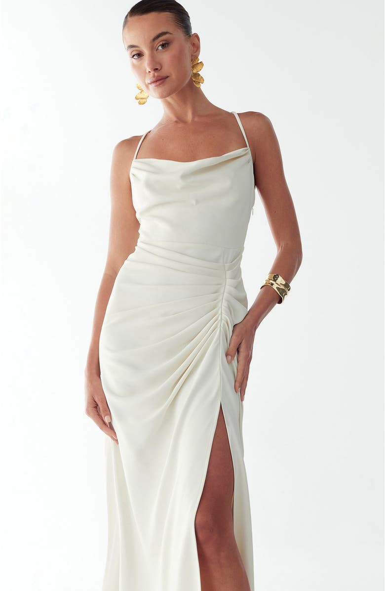 BWLDR Eliza Draped Maxi Dress, Alternate, color, Off White