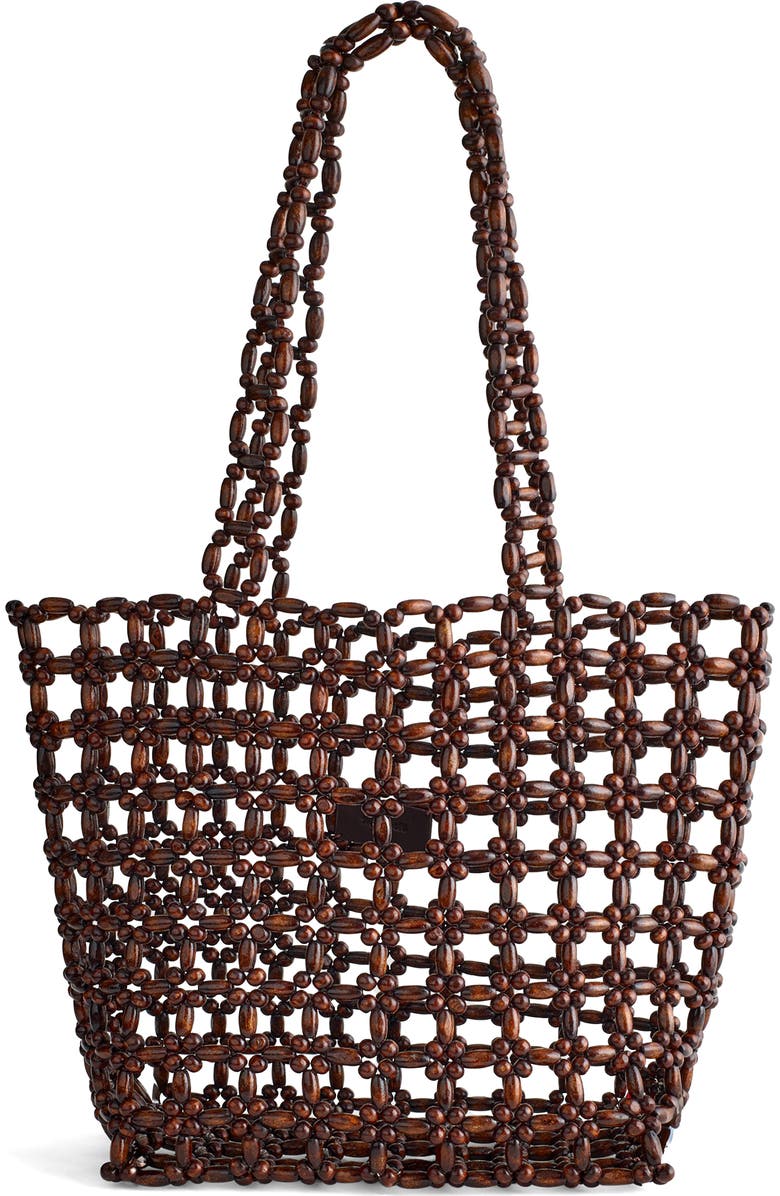 Madewell Wood Beaded Tote, Main, color, Stained Bead Multi