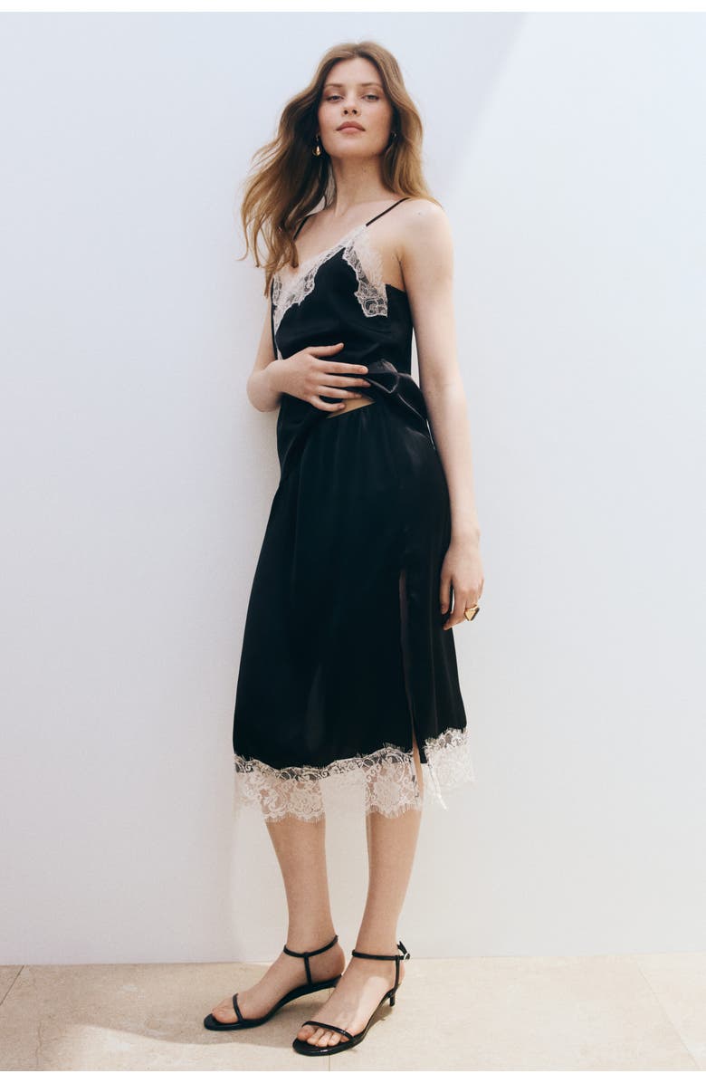 H&M Lace-trimmed Skirt, Alternate, color, Black