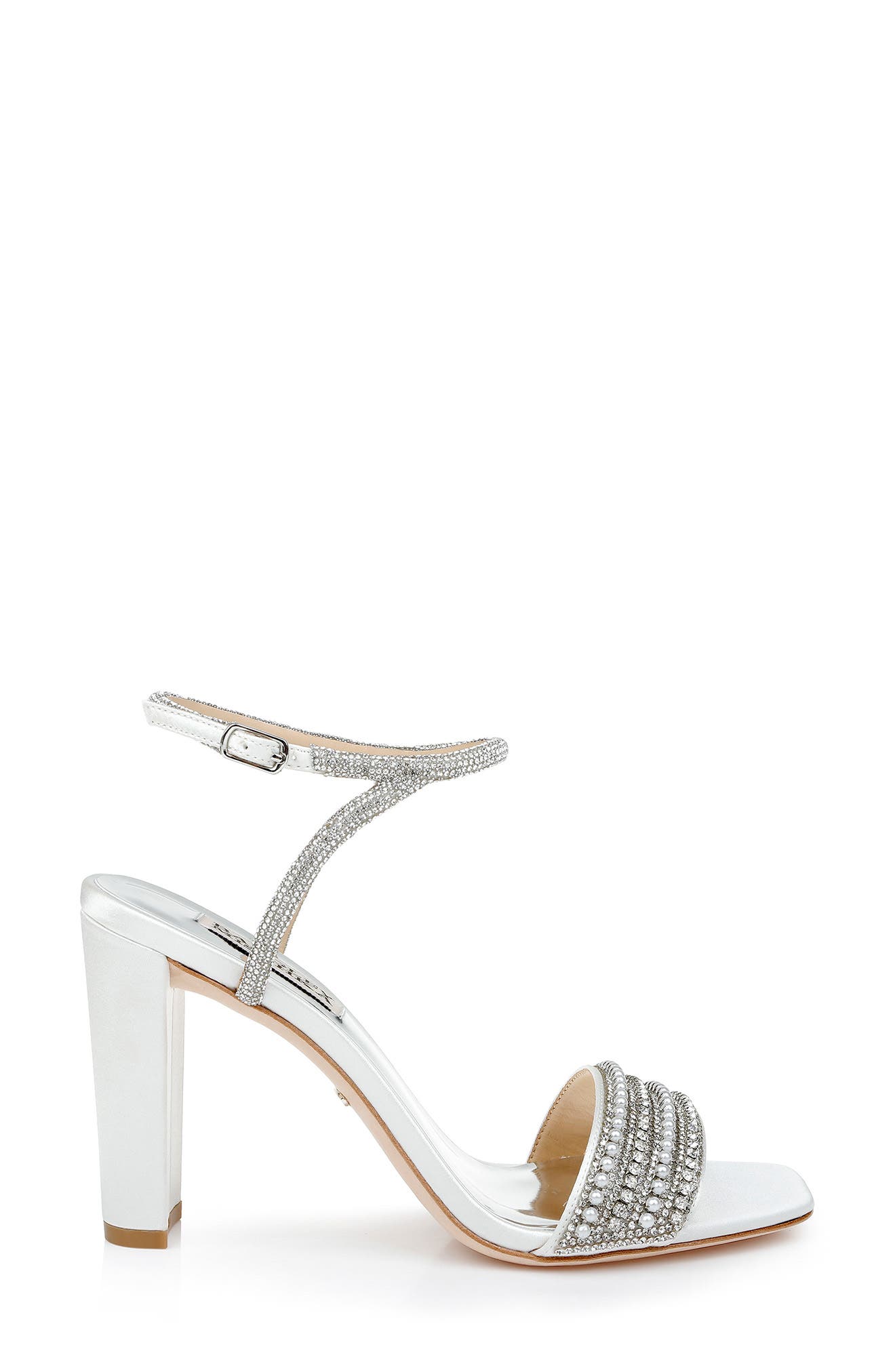 BADGLEY MISCHKA Collection Kari Ankle Strap Sandal, Alternate, color, Whitesatin