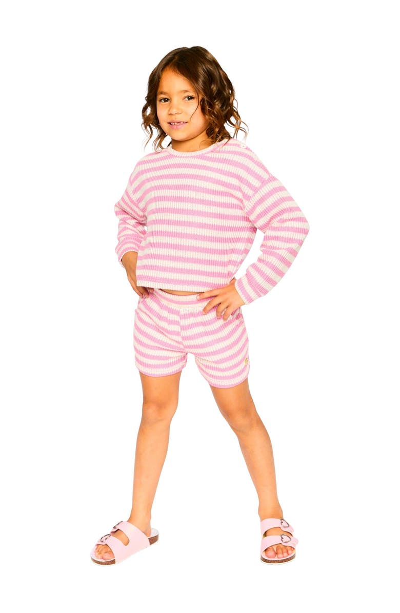 Deux par Deux Elastic Waist Scoop Pockets Striped Shorts, Alternate, color, Pink & White Stripes