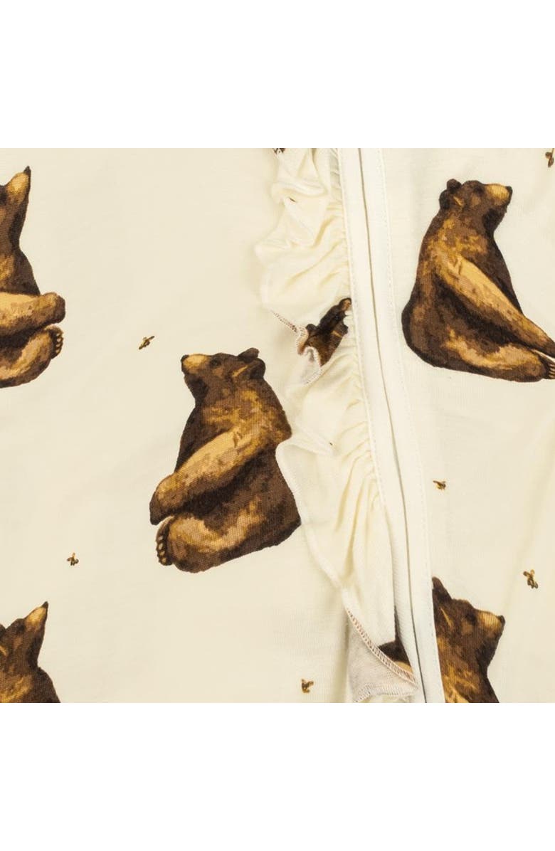 Milkbarn Ruffle Zipper Footed Romper, Alternate, color, Honey Bear