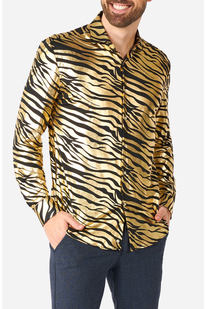 Tiger Shiner Modern Tailored Fit Button-Up Shirt, Main, color, GOLD
