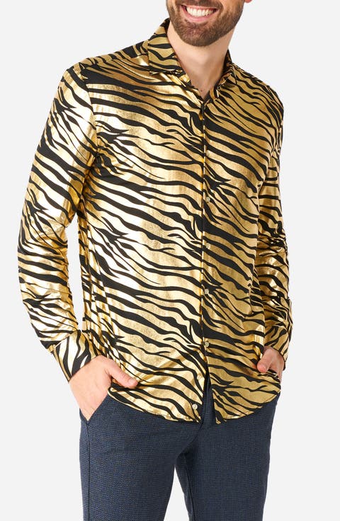 Tiger Shiner Modern Tailored Fit Button-Up Shirt