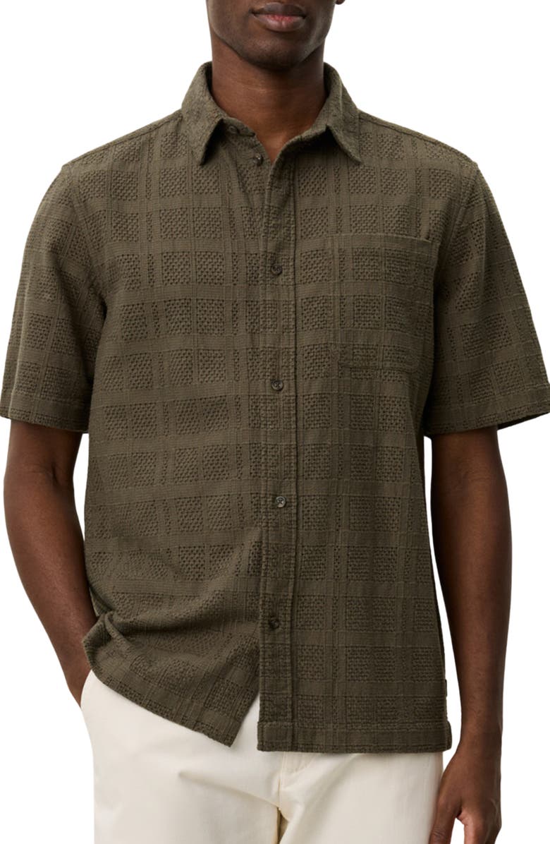 Les Deux Charlie Short Sleeve Button-Up Shirt, Main, color, Olive Night